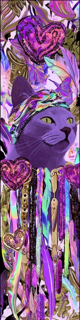 Free unique bookmark featuring a cat with neck tassels